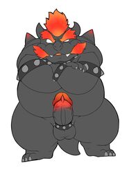 2021 96panda anthro anthro_only balls belly black_body bowser bowser's_fury cock_ring erection fury_bowser genitals hi_res kemono koopa male male_only mario_(series) nintendo overweight overweight_anthro overweight_male penis scalie simple_background solo super_mario_3d_world video_games white_background