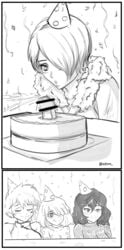 1boy 4girls birthday birthday_cake birthday_hat black_and_white blowing comic erect_penis female female_only funny itsuka_kendou kendou_itsuka komori_kinoko male_out my_hero_academia penis reiko_yanagi sperm sudoname tokage_setsuna yanagi_reiko