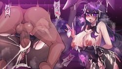 1boy 1girls absurd_res animal_ears anus ass backsack balls ballsack black_hair black_leotard blush bow bowtie breasts bunny_ears bunny_girl crawling_dreams cum cum_in_pussy cum_on_body detached_collar fake_animal_ears female hi_res leotard leotard_aside long_hair male mating_press nipples nyarla_(crawling_dreams) nyarla_(osiimi) osiimi pantyhose purple_eyes purple_hair pussy sex straight strapless strapless_leotard tongue tongue_out torn_clothes torn_legwear vaginal_penetration wrist_cuffs