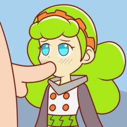 1boy blue_eyes clothed_female_nude_male clothing ess_(puyo_puyo_tetris) fellatio female green_eyes green_hair nude_male oral puyo_puyo puyo_puyo_tetris teenager