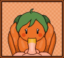 animated anthro blowjob fellatio gif green_hair oral orange_(fruit) orange_background orange_body orange_skin orangejuicemann pixel_art tagme