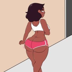 1girls ass athletic_shorts big_ass big_breasts big_butt bottomwear bubble_ass bubble_butt cartoon_network clothing connie_maheswaran crop_top dark-skinned_female dark_skin dolphin_shorts fat_ass fat_butt female female_only human large_ass large_breasts large_butt looking_at_viewer looking_back outdoors pink_shorts public scarecorrode shorts solo solo_female sportswear steven_universe steven_universe_future thick_ass thick_thighs underboob wide_hips