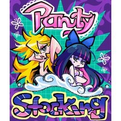 2girls blonde_hair bow panty_&_stocking_with_garterbelt panty_anarchy purple_hair stocking_anarchy unknownspy_(artist)