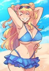 beach bikini blonde_hair galko kokomidraws oshiete!_galko-chan smile