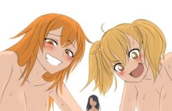 3girls big_breasts bikini black_hair blonde_hair blush breasts brown_eyes cleavage colorized edit female_focus female_only gamo-chan hayase_nagatoro hi_res long_hair medium_hair multiple_girls nude open_mouth orange_eyes orange_hair please_don't_bully_me,_nagatoro rape_face simple_background sweat viperxtr white_background yoshi_(nagatoro)