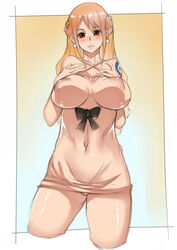 10hmugen barely_visible_genitalia barely_visible_pussy blush clothed emmaai female female_only long_hair looking_at_viewer nami nipples_visible_through_clothing one_piece orange_hair solo source_request tagme tattoo