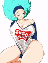 1girls afro alternate_breast_size big_breasts big_thighs blue_eyes blue_hair bulma_(afro) bulma_briefs cleavage dragon_ball dragon_ball_z female female_focus female_only huge_breasts large_thighs long_hair nala1588 no_eyewear shounen_jump solo solo_female tagme thick_thighs thighs