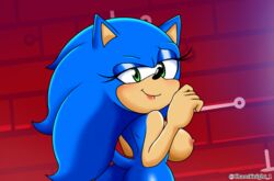 anthro ass blue_body chaosknight_1 eulipotyphlan female green_eyes hedgehog lipstick makeup mammal nipples rule_63 seductive sega solo sonic_(series) sonic_the_hedgehog sonic_the_hedgehog_(series) sonique_the_hedgehog video_games