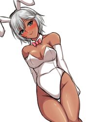 1girls 2d alternate_color alternate_skin_color anastasia anastasia_(idolmaster) breasts brown_skin bunny_ears bunny_girl bunnysuit gloves idolmaster idolmaster_cinderella_girls playboy_bunny silver_hair solo tagme white_hair