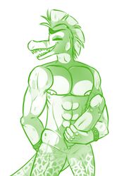 2020 abs alligator alligatorid angel_of_the_code anthro boner closed_eyes crocodile crocodilian erection five_nights_at_freddy's five_nights_at_freddy's:_security_breach glamcock green_body hi_res holding_penis long_penis long_tail male_only mohawk_(hairstyle) monochrome montgomery_gator_(fnaf) muscles muscular muscular_male nipples penis sharp_teeth solo solo_male spiked_bracelet spikes tail video_games white_background