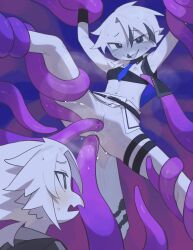 absurd_res anthro anus areola avian beak biped bird black_tail blush bodily_fluids breasts clothing consentacles duo eyebrows female genitals hi_res kaltespur multicolored_tail navel nipples non-mammal_breasts non-mammal_navel non-mammal_nipples open_mouth penetration sex small_breasts sweat sweatdrop tail tentacle tentacle_in_vagina tentacle_penetration tentacle_sex undressing_another vaginal_penetration vulva white_body white_tail