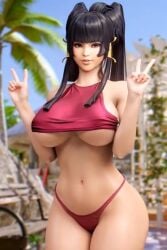 1girls 3d ai_generated animated ass big_ass big_breasts bikini black_hair breadcrumb breasts dead_or_alive demon demon_girl female nyotengu purple_eyes swimsuit tagme thick_thighs underboob video wide_hips
