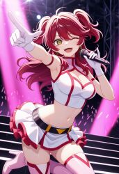 ai_generated brainwashed breasts corrupted female freckles freckles_on_face ginger ginger_female gundam_00 hypnosis idol large_breasts mind_break mind_control nena_trinity pale-skinned_female pale_skin red_hair thick_thighs thighhighs twintails yellow_eyes