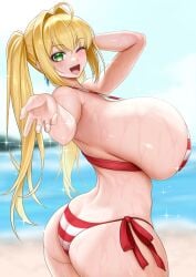 1girls ahoge arched_back areola areolae armpit armpits arms_raised arms_up ass back_arch back_arched back_view beach big_ass big_breasts big_butt big_thighs bikini bikini_bottom bikini_top black_eyebrows blonde_female blonde_hair blue_background blue_earrings blue_sky blush blushing_at_viewer bra breasts breasts_bigger_than_head cloud clouds covered_areola covered_areolae covered_breasts covered_nipples curvaceous curvaceous_ass curvaceous_body curvaceous_female curvaceous_figure curvaceous_hips curvaceous_thighs curvy curvy_ass curvy_body curvy_female curvy_figure curvy_hips curvy_thighs dateoyoubun ear_ring earring earrings erect_nipples exposed_ass exposed_butt fat_breasts fat_thighs fate/extra fate/extra_ccc fate/extra_ccc_fox_tail fate/grand_order fate_(series) female female_focus female_only furrowed_brow furrowed_eyebrows glistening glistening_body glistening_skin glitter green_eyes hand_behind_head hand_on_head hands_raised hands_up hips huge_boobs huge_breasts huge_thighs hyper_breasts in_public invitation inviting inviting_viewer large_boobs large_breasts large_thighs legs legs_together light-skinned_female light_skin long_hair long_legs looking_at_viewer nero_claudius_(fate) nero_claudius_(swimsuit_caster) nipple_bulge nipples nipples_covered ocean one_eye_closed open_mouth pale-skinned_female pale_skin panties partially_clothed partially_clothed_female plump_breasts plump_thighs pose posing pov public raised_arms raised_hands reaching_out reaching_towards_viewer red_bikini red_bra red_panties round_ass round_butt sand sea seaside simple_background sky sky_background sole_female solo_female solo_focus sparkles standing string_bikini string_panties striped striped_bikini striped_bikini_bottom striped_bikini_top striped_bra striped_panties teardrop_earrings teeth teeth_showing teeth_visible thick_thighs thighs tied_hair tongue turning turning_around twintails very_long_hair visible_teeth voluptuous voluptuous_body voluptuous_female wet wet_body wet_skin white_bikini white_bra white_panties wink winking winking_at_partner winking_at_viewer yellow_hair