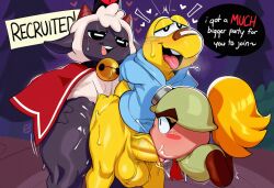 2022 absurd_res ai_generated anal anal_sex anthro anthro_on_anthro anthro_penetrated anthro_penetrating anthro_penetrating_anthro ass avian balls bell big_balls big_penis bird blush bodily_fluids bottomless bovid breath_cloud caprine clothed clothing cult_of_the_lamb cum cum_in_ass cum_in_mouth cum_inside dialogue double_penetration english_text erection fellatio female genital_fluids genitals goombella group group_sex hair headgear heart heart_after_text hellsonger hi_res horn koops lamb_(cult_of_the_lamb) looking_pleasured male male/female male/male male_penetrated male_penetrating male_penetrating_male mammal mario_bros open_mouth oral oral_penetration paper_mario penetration penile penis saliva sex sheep speech_bubble spitroast sweat text thick_thighs threesome tongue trio yellow_body