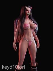 3d abs bewitching_thighs big_breasts black_hair blender cleavage demon_slayer horn keyd10iori nezuko_kamado