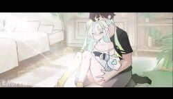 1boy 1girls anime background blonde_hair blush carrying clothed clothed_sex clothing controller faceless_male fingerless_gloves fondling game gamer_girl gaming gloves heterochromia leg_lock long_hair longer_than_30_seconds multicolored_hair pointyaux rurudo_lion shorter_than_one_minute squishsuccubus tagme thick_ass thick_thighs thorru vaginal_insertion vaginal_penetration vaginal_sex video vocaloid voisona