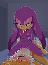1boy 1girls :q animal_ears animal_nose anthro arms_behind_back assertive_female avian bed_sheet bird_girl bird_tail blue_eyes blush body_fur breasts breath brown_fur clitoral_hood clitoris closed_mouth completely_nude cowgirl_position drooling duo erection eyelashes female femdom fox_boy fox_ears fox_tail from_front_position furry furry_female furry_male furry_with_furry gem genitals half-closed_eye half-closed_eyes indoors interspecies jewelry leaning_back licking_lips long_hair looking_at_another looking_down lying makeup male male_on_bottom mammal medium_breasts miles_tails_prower multicolored_fur multiple_tails navel necklace nipples nose_blush nude on_back on_bed on_bottom on_top open_mouth orange_fur penis pillow purple_fur purple_hair purple_skin purple_wings pussy pussy_juice red_gemstone saliva sex sideways_mouth small_breasts smile sonic_(series) sonic_the_hedgehog_(series) spread_legs steam stomach stomach_bulge straddling straight sweat tail tails_the_fox tears tongue tongue_out trembling two-tone_fur two_tails vaginal_penetration wave_the_swallow white_fur yellow_fur