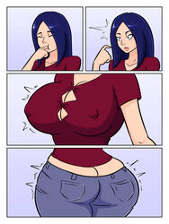 2girls ass ass_expansion breast_expansion breasts bursting_breasts cleavage comic female female_only huge_breasts multiple_girls nipple_bulge tourin17 wide_hips