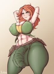 1futa abs arms_behind_head arms_up athletic athletic_futanari balls big_breasts breasts bulge bulge_through_clothing clothed clothing dota_2 flaccid fully_clothed futa_only futanari huge_balls huge_cock human light-skinned_futanari light_skin navel orange_hair pale_skin penis rulean solo standing thick_thighs wide_hips windranger