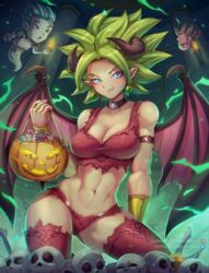 breasts cabba champa dragon_ball dragon_ball_(object) dragon_ball_super green_hair halloween halloween_costume jammeryx kefla no_eyewear shounen_jump universe_6/universe_7 universe_6_girls