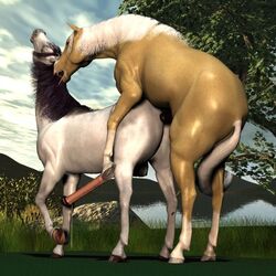 3d anal anal_sex animal_genitalia animal_penis ass big_penis black_mane bodily_fluids brown_body digital_media_(artwork) doggy_style duo equid equine equine_penis erection feral feral_penetrated feral_penetrating from_behind_position gay genital_fluids genitals horse long_penis male male/male male_penetrated male_penetrating male_penetrating_male mammal mane open_mouth penetration penis posallion precum sex tongue tongue_out white_body white_mane