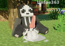 animal_genitalia cum cum_on_floor fur giant_panda jacket male male_only minecraft panda pantless partially_clothed unfoe363