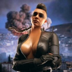 big_breasts blonde_hair call_of_duty call_of_duty_black_ops_cold_war cleavage female flickytuts gloves leather_jacket looking_away open_jacket solo_female wraith_(cod)