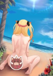 blonde_hair elf_ears elf_female elf_girl female_focus front_view hag light_skinlight_skinned_female long_hair necromancer nude nude_female pointy_ears red_eyes red_hair ruby_runeheart small_breasts solo solo_focus two_tone_hairchromashift vtuber vtuber_fanart1girls witch youngelf