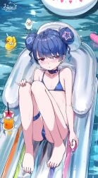 barefoot bikini blue_bikini blue_hair controller dildo dildo_under_clothes dildo_under_swimsuit double_bun female flat_chest hair_bun highres inflatable_raft liclac object_insertion open_mouth original pink_eyes pussy_juice remote_control remote_control_vibrator rubber_duck sex_toy solo swimsuit toes vaginal_object_insertion vaginal_penetration vibrator wireless_sex_toy_controller