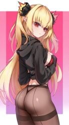 1girls blonde_hair elf elf_ears elf_female elf_girl elkrow2 female_focus front_view hag light_skinlight_skinned_female long_hair necromancer pantyhose pointy_ears red_eyes red_hair ruby_runeheart small_breasts solo solo_focus two_tone_hairchromashift vtuber vtuber_fanart witch young
