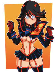 black_hair blue_eyes chemical_bro exposed kill_la_kill looking_down matoi_ryuuko multicolored_hair senketsu short_hair tagme underboob