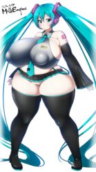 big_breasts big_nipples blue_eyes blue_hair child_bearing_hips hatsune_miku huge_breasts kyosuke_fujiwara looking_at_viewer milk_engine miniskirt nipple_bulge panties plump puffy_nipples smile striped_panties thick_thighs twintails vocaloid wide_hips