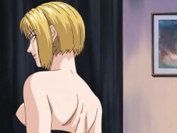 00s 1girls 2001 animated attack bible_black bible_black_night_of_the_walpulgiss blonde_hair blue_eyes breasts bustier cross_earrings earrings female kitami_reika large_breasts lipstick makeup running short_hair tagme turning_around witch