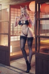 3d abs ahri bamh3d bewitching_thighs big_ass big_breasts blender blonde_hair fox_ears full_body high_heels_boots league_of_legends long_legs stockings