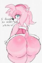 2:3 amy_rose anthro anus ass bedroom_eyes big_ass big_butt bottom_heavy bottomless bubble_ass bubble_butt clothed clothing dialogue eulipotyphlan fat_ass fat_butt female female_only green_eyes hedgehog hi_res huge_ass huge_butt large_ass large_butt lips looking_at_viewer looking_back mammal narrowed_eyes princesssnusnu seductive sega solo sonic_(series) sonic_the_hedgehog_(series) thick_ass thick_thighs wide_hips