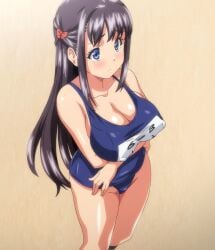 1girls blue_eyes blush breasts brown_hair large_breasts screencap stitched swimsuit t-rex_(animation_studio) t-rex_(company) tachibana_yuna thighs tsundero