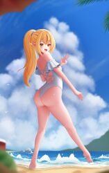 ass ass_focus blonde_hair elf_ears elf_female elf_girl female_focus front_view hag light_skinlight_skinned_female long_hair necromancer pointy_ears red_eyes red_hair ruby_runeheart small_breasts solo solo_focus swimsuit two_tone_hairchromashift vtuber vtuber_fanart1girls witch youngelf