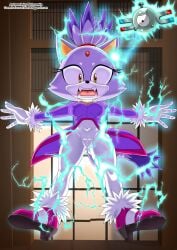 1girls ambiguous_gender bbmbbf blaze_the_cat crossover electric electric_shock electricity electrocuted electrostimulation feline female magnemite mobius_unleashed nintendo palcomix pokemon pokepornlive sega sonic_(series) sonic_the_hedgehog_(series)
