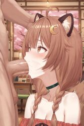 ai ai_generated girl liri liri_luna liriluna oral_sex tanuki_ears tanuki_girl tanuki_tail virtual_youtuber vtuber
