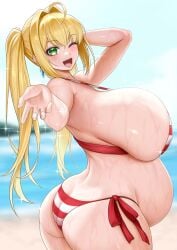 1girls ahoge arched_back areola areolae armpit armpits arms_raised arms_up ass back_arch back_arched back_view beach big_ass big_belly big_breasts big_butt big_thighs bikini bikini_bottom bikini_top black_eyebrows blonde_female blonde_hair blue_background blue_earrings blue_sky blush blushing_at_viewer bra breasts breasts_bigger_than_head cloud clouds covered_areola covered_areolae covered_breasts covered_nipples curvaceous curvaceous_ass curvaceous_body curvaceous_female curvaceous_figure curvaceous_hips curvaceous_thighs curvy curvy_ass curvy_body curvy_female curvy_figure curvy_hips curvy_thighs dateoyoubun ear_ring earring earrings erect_nipples exposed_ass exposed_butt fat_breasts fat_thighs fate/extra fate/extra_ccc fate/extra_ccc_fox_tail fate/grand_order fate_(series) female female_focus female_only furrowed_brow furrowed_eyebrows glistening glistening_body glistening_skin glitter green_eyes hand_behind_head hand_on_head hands_raised hands_up hips huge_boobs huge_breasts huge_thighs hyper_breasts in_public invitation inviting inviting_viewer large_boobs large_breasts large_thighs legs legs_together light-skinned_female light_skin long_hair long_legs looking_at_viewer nero_claudius_(fate) nero_claudius_(swimsuit_caster) nipple_bulge nipples nipples_covered ocean one_eye_closed open_mouth pale-skinned_female pale_skin panties partially_clothed partially_clothed_female plump_breasts plump_thighs pose posing pov pregnant pregnant_belly pregnant_female public raised_arms raised_hands reaching_out reaching_towards_viewer red_bikini red_bra red_panties round_ass round_butt sand sea seaside simple_background sky sky_background sole_female solo_female solo_focus sparkles standing string_bikini string_panties striped striped_bikini striped_bikini_bottom striped_bikini_top striped_bra striped_panties teardrop_earrings teeth teeth_showing teeth_visible thick_thighs thighs tied_hair tongue turning turning_around twintails very_long_hair visible_teeth voluptuous voluptuous_body voluptuous_female wet wet_body wet_skin white_bikini white_bra white_panties wink winking winking_at_partner winking_at_viewer yellow_hair