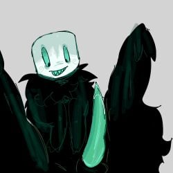 1boy 2_toes 3_fingers black_fur canine_penis cum cumming die_of_death die_of_death_(roblox) digital_media_(artwork) facial_crest fur genital_fluids green_eyes green_penis green_teeth halodouble hi_res humanoid_penis legs_up looking_at_penis nudity penis pointy_teeth pursuer_(die_of_death) roblox roblox_game solo solo_male tagme white_head