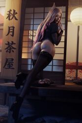 3d ahri bamh3d bewitching_thighs big_ass big_breasts blender blonde_hair fox_ears full_body high_heels_boots league_of_legends long_legs stockings