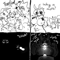 after_transformation altcat anthro arthropod breast_play breasts comic duo felid fellatio female fluffy genitals heart_symbol hi_res human humanoid insects lepidopteran male male/female mammal mind_alteration mind_control nipples oral penile penis questionable_consent sex sound_effects thick_thighs titjob transformation transformation_sequence