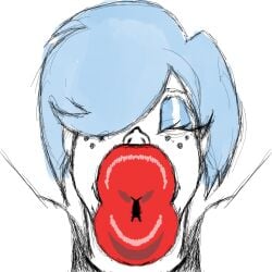 1girls big_lips bimbo bimbo_lips blue_eyeshadow blue_hair buchukisu cartoon_network closed_eyes ed_edd_n_eddy female freckles hair_over_one_eye huge_lips marie_kanker muahsmooch pov_kiss red_lips red_lipstick short_hair solo solo_female