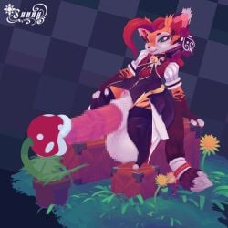 3d_(artwork) accessory ambiguous_gender animal_genitalia animal_penis animated anthro balls bell big_balls box censored censored_genitalia clothed clothing container deep_throat digital_media_(artwork) domestic_cat duo elemental_creature elizabeth_(sunny_draconis) equine_genitalia equine_penis felid feline felis fellatio female flora_fauna flower_accessory fur furgonomics genitals green_eyes hair hand_on_leg herm herm/ambiguous hyper inner_ear_fluff intersex intersex/ambiguous intersex/female jewelry leaf maid_uniform mammal mario_bros multicolored_body multicolored_fur necklace nintendo open_mouth oral oral_penetration penetration penile penis piranha_plant plant red_hair sex simple_background sunny_draconis tail tail_accessory tail_motion tailwag tongue tongue_out tongue_out_fellatio tuft uniform