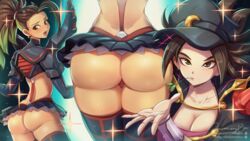 2girls ass ass_focus caulifla cosplay crossover dragon_ball dragon_ball_super embarrassed female female_only grabbing_from_behind jammeryx kale kamui_(kill_la_kill) kill_la_kill mankanshoku_mako mankanshoku_mako_(cosplay) matoi_ryuuko matoi_ryuuko_(cosplay) microskirt multiple_girls presenting senketsu skirt tagme