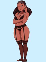 1girls absurd_res breasts brown_hair cartoon_network dark-skinned_female dark_skin drpizzaboi1 female female_focus female_only hi_res high_resolution highres indian large_breasts lingerie long_hair looking_at_viewer milf plain_background priyanka_maheswaran solo solo_female solo_focus steven_universe steven_universe_future thick thick_ass thick_legs thick_thighs wink winking winking_at_viewer