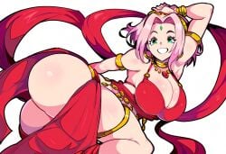 1girls ai_generated ass belly_dancer belly_dancer_outfit curvaceous dancer dancer_outfit female female_only green_eyes harem_outfit huge_ass large_breasts mullon naruto naruto_(series) novelai pink_hair sakura_haruno solo thick_thighs