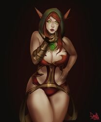 1girls big_breasts blood_elf breasts cleavage deathmask female female_only large_breasts looking_at_viewer solo thick_thighs wide_hips world_of_warcraft